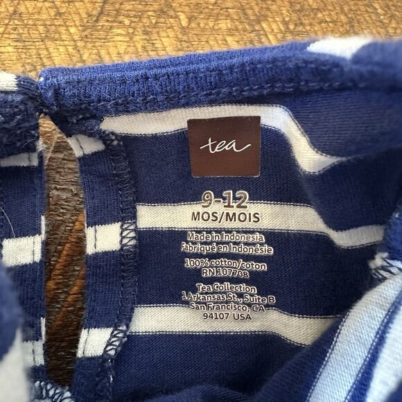 Tea Collection Size 9-12 Months 100% Cotton Long Sleeve Jumpsuit Blue White - Picture 4 of 5